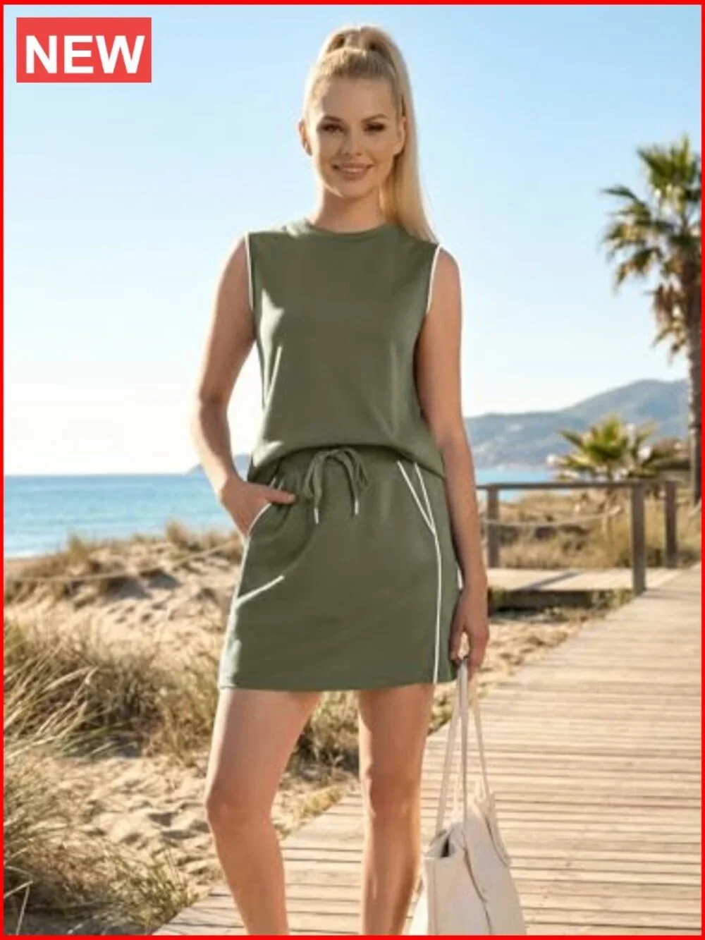 Two Piece Tennis Skirt Set Striped Athletic Matching Outfit